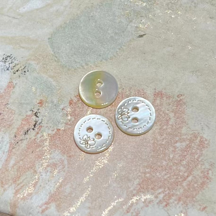 Natural Shell Button White Butterfly Tulip Butterfly Rose Shell Button White Butterfly Shirt Button Laser